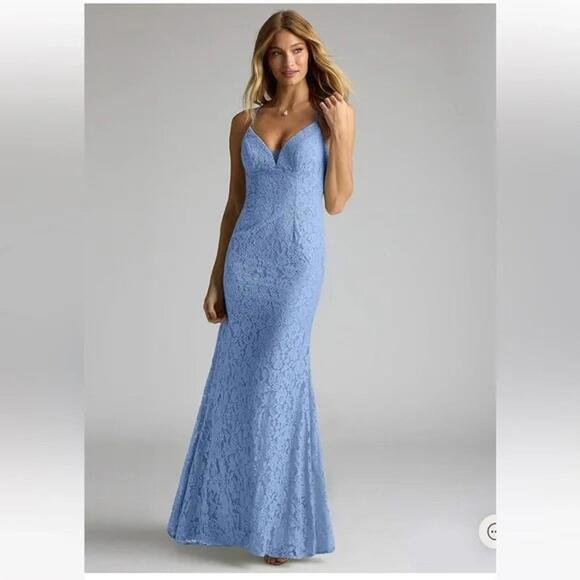 AZAZIE Dresses & Skirts - Azazie Steel Blue Maldive Lace Dress‎ - Excellent Condition